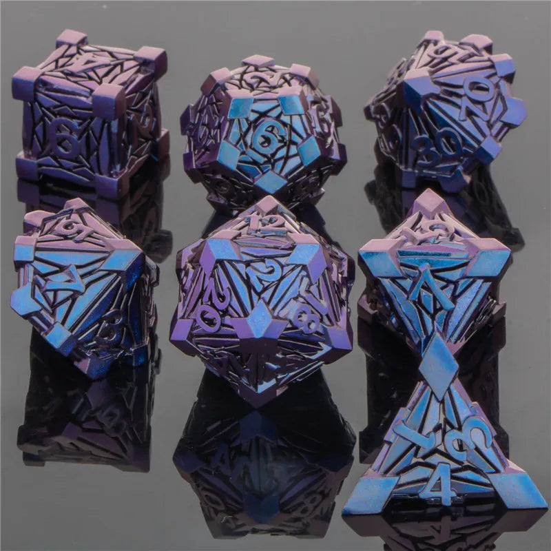 Juego de dados de metal DND KERWELLSI D&amp;D, dados para juegos de rol de mazmorras y dragones, dados de rol D&amp;D hechos a mano Crack D20 D12 D10 D8 D6 D4