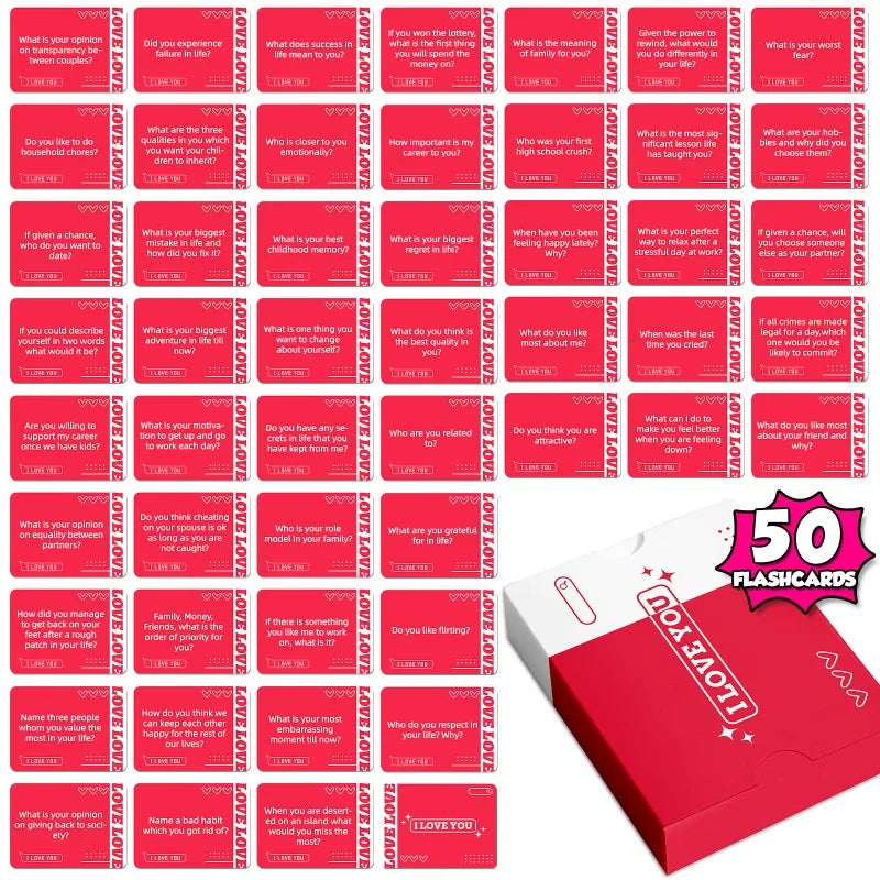 50 piezas de cartas interactivas de preguntas y respuestas para parejas, juego de mesa interactivo con diálogo en inglés, regalo de San Valentín