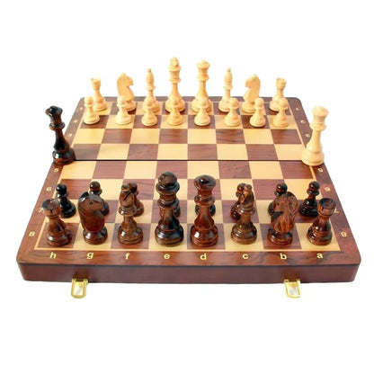 Jeu d'échecs pliant haut de gamme 15" x 15" Pièces en bois massif de qualité supérieure Travail manuel classique Échiquier en noyer Cadeau pour enfants Jeu de société