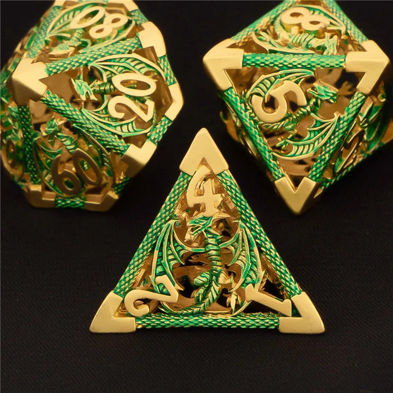 OUKELANWO DND Metal Hollow Dice Set D&amp;D, dés de jeu de rôle polyédriques, dés de donjon et de dragon D et D D20 D12 D10 D8 D6 D4