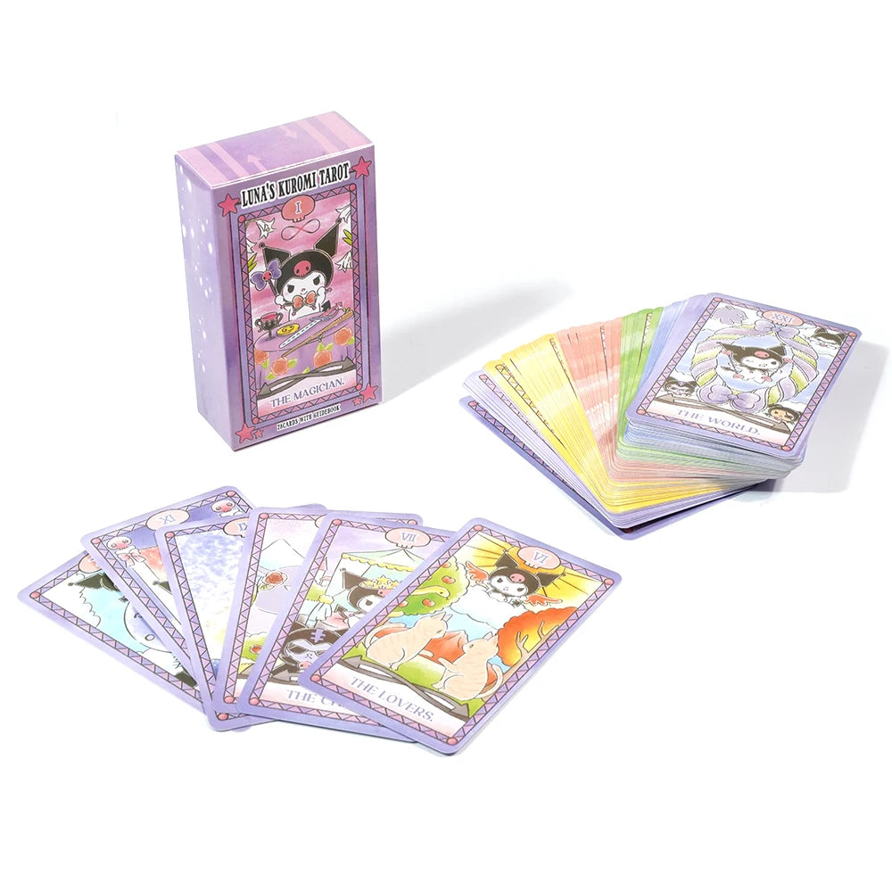 Ensemble de tarot Kuromi 78 pièces, cartes de tarot mignonnes de mode de dessin animé, 78 cartes de table de jeux de groupe pour les fêtes, la précognition et la divination