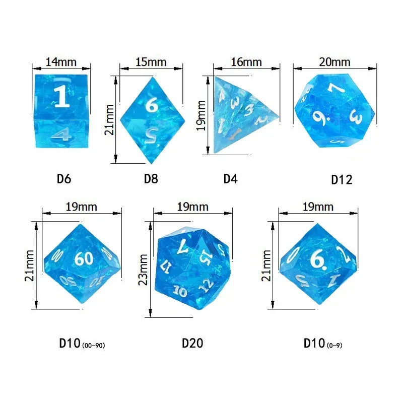 1 ensemble de dés à coins pointus transparents en résine haut de gamme D4 D6 D8 D10 D% D12 D20 dés polyédriques pour jeux de table jeu de rôle