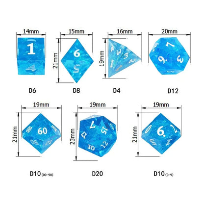 1 ensemble de dés à coins pointus transparents en résine haut de gamme D4 D6 D8 D10 D% D12 D20 dés polyédriques pour jeux de table jeu de rôle