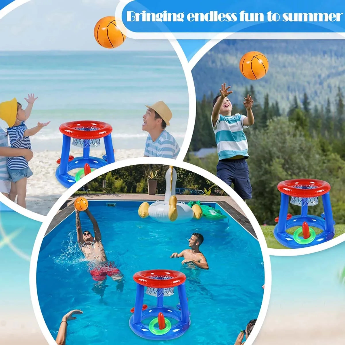 Jeu de lancer d'anneau gonflable, panier de basket flottant, jouet interactif de sport aquatique, cadeau de fête, accessoire de piscine amusant pour la plage