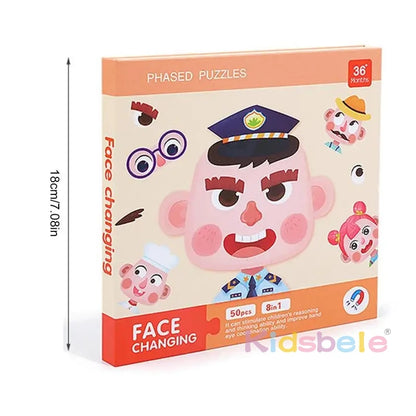 Jeu de puzzle à visage changeant Livre de puzzle magnétique pliable Jouet Montessori Livre d'activités pour enfants