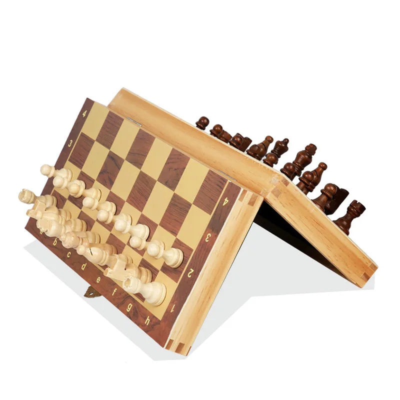 Juego de ajedrez plegable de madera magnético grande, tablero de juego de fieltro de 29 cm/34 cm/39 cm, almacenamiento interior, regalo para niños y adultos, juego familiar, ajedrez de jabalí