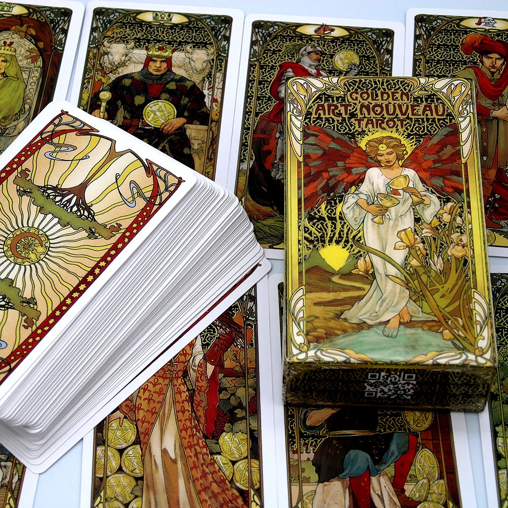 Cartes de jeu de tarot Art Nouveau doré avec cartes de guide Ensembles de livres de divination occulte pour débutants Style Art Nouveau classique