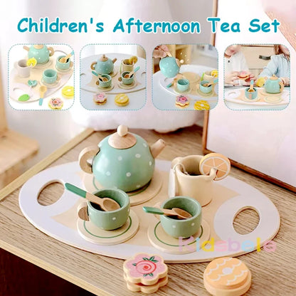 Jouets de thé en bois pour petites filles Ensembles de cuisine Accessoires de jeu avec théière Tasse à thé Jouets de jeu de rôle pour tout-petits de 3 ans et plus