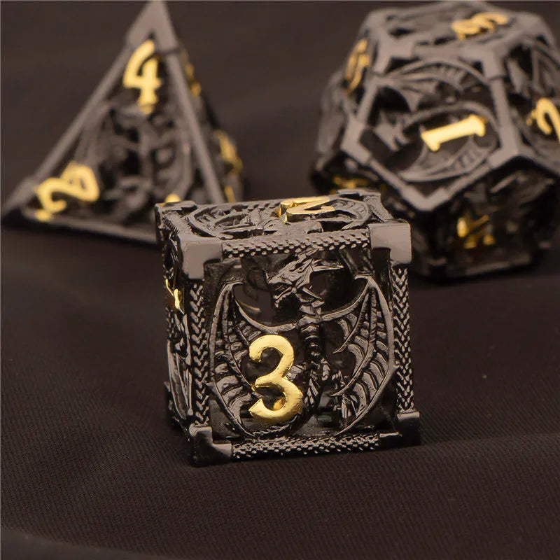 OUKELANWO DND Metal Hollow Dice Set D&amp;D, dés de jeu de rôle polyédriques, dés de donjon et de dragon D et D D20 D12 D10 D8 D6 D4