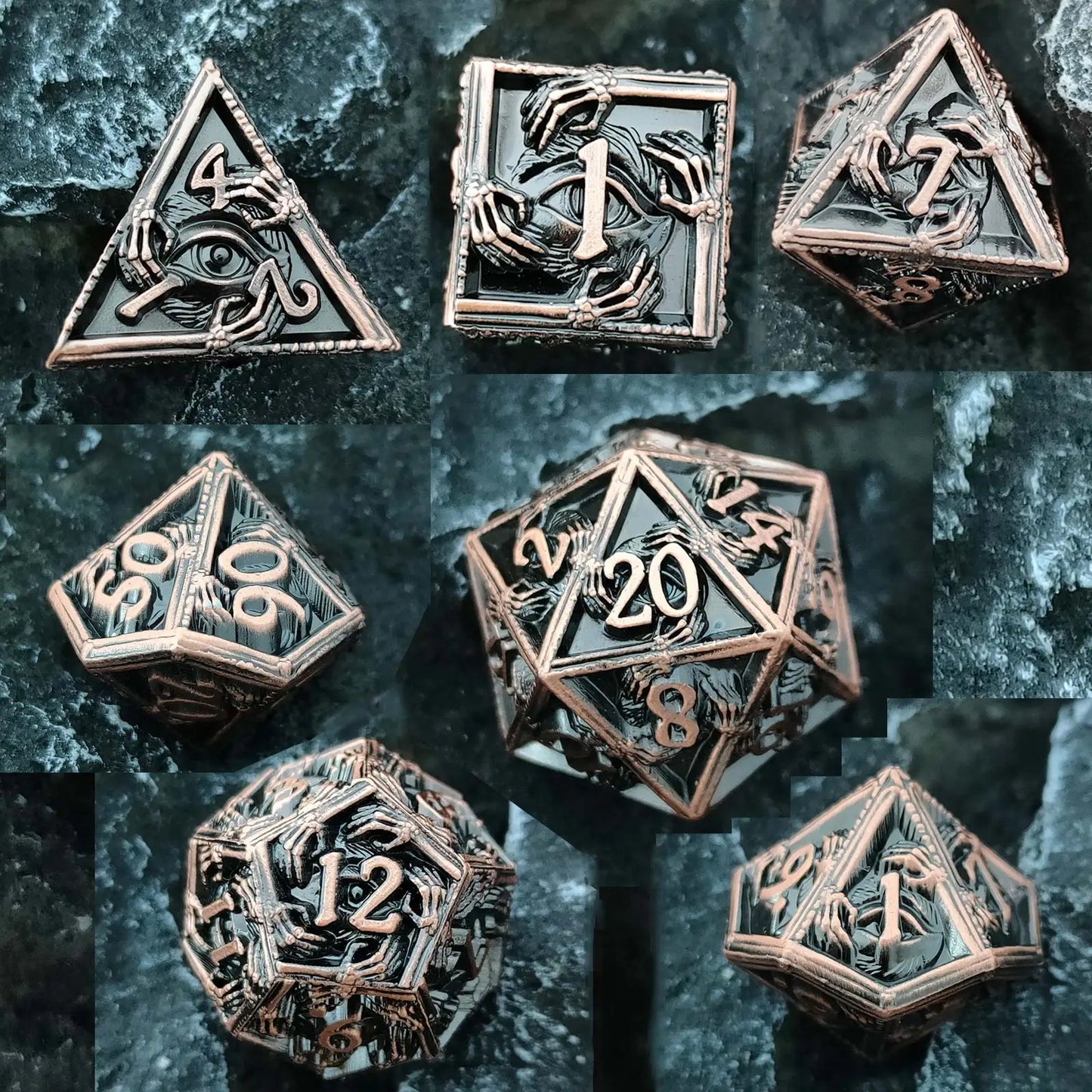 Nouvel ensemble de dés en métal DND Dragon's Eye DND 7 pièces, dés polyédriques Cthulhu pour jeu de rôle Donjons et Dragons Dés de Noël