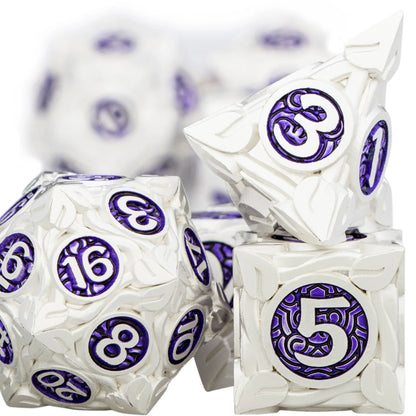 Juego de 7 dados poliédricos de metal plateado y morado para juegos de rol de mesa Dungeon and Dragon, DND y D20, D12, D10, D8, D6