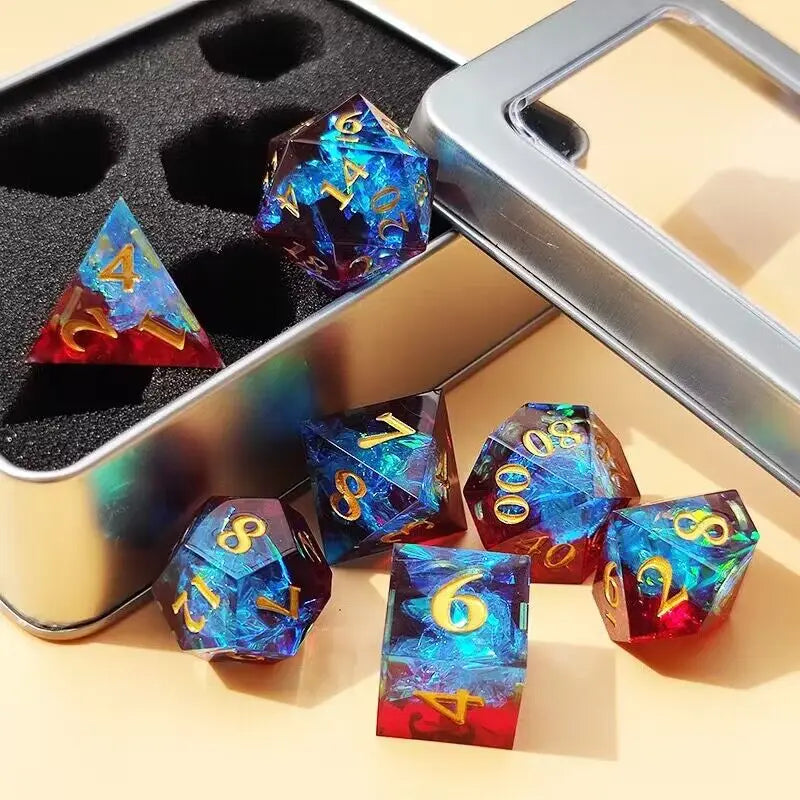 Dice Metal Box Standard Size Dice Metal Box 7pcs D4 D6 D8 D10 D% D12 D20 Set Storage Dice Set With Protective Foam Metal Box