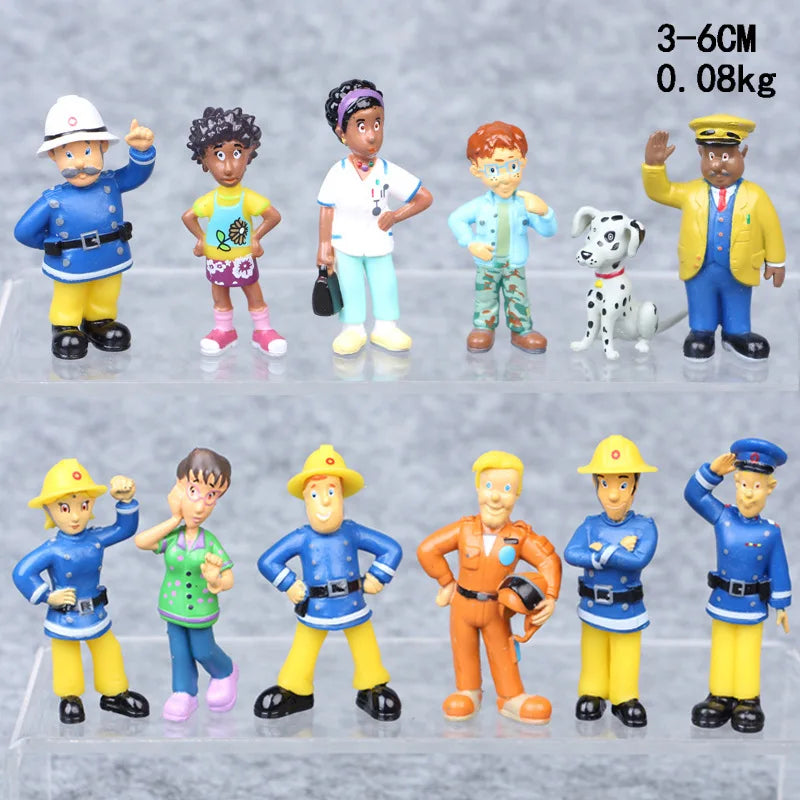 Lot de 12 figurines de pompiers en PVC, dessin animé Sam le pompier, jouets pour garçons et filles, cadeau d'anniversaire ou de Noël pour enfants