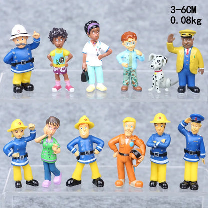 Lot de 12 figurines de pompiers en PVC, dessin animé Sam le pompier, jouets pour garçons et filles, cadeau d'anniversaire ou de Noël pour enfants