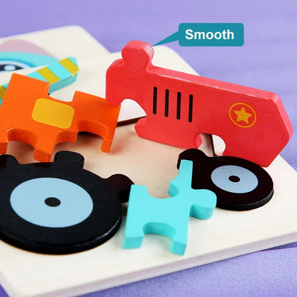 Baby Wooden Toys 3D Puzzle Cartoon Animal Intelligence Cognitive Jigsaw Wood Puzzle Early Educational Toys for Kids Gifts