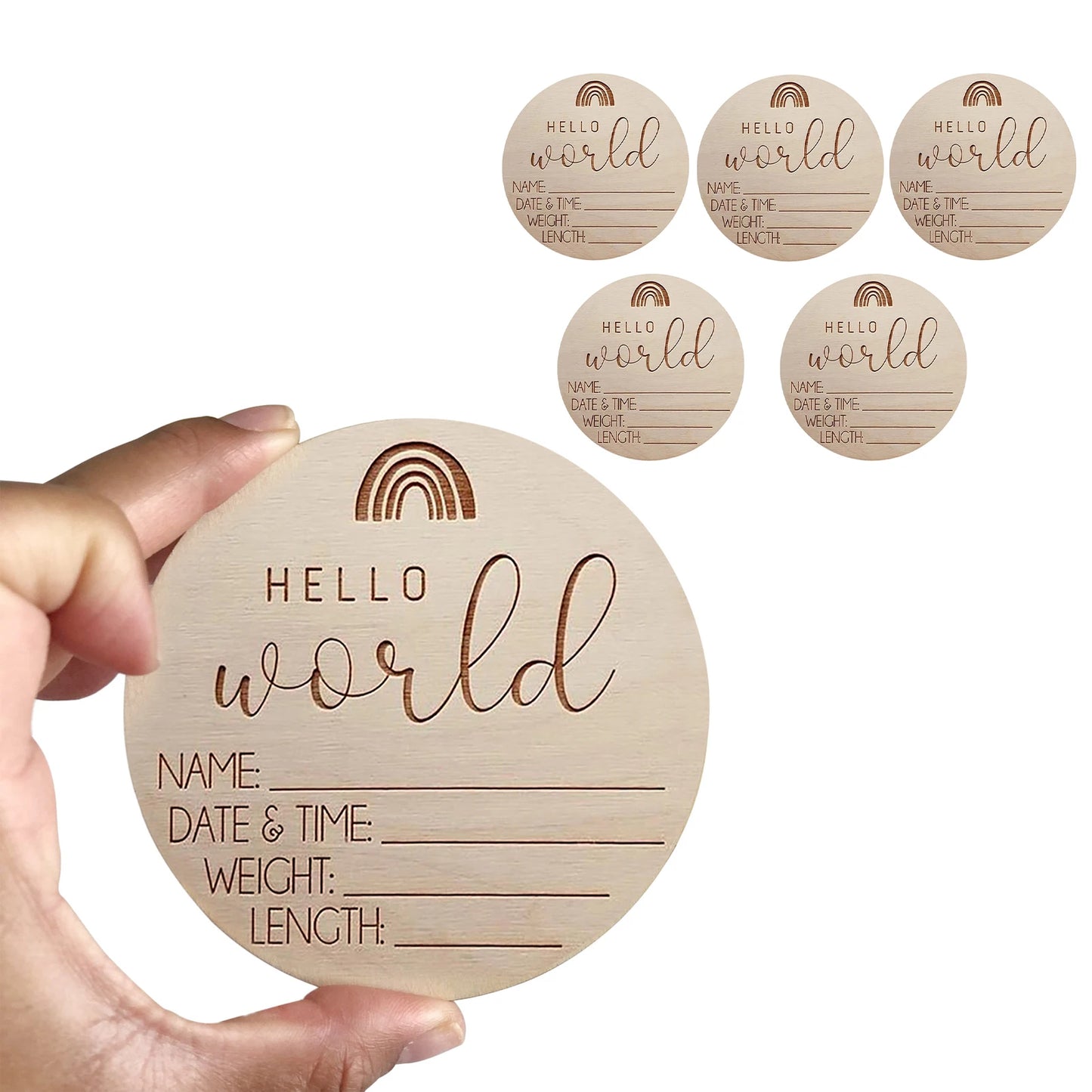 5 piezas de letreros de anuncio de estadísticas de nacimiento de bebé con el texto "Hola mundo", arcoíris, regalo para baby shower, hitos de madera para recién nacidos, accesorio para fotos