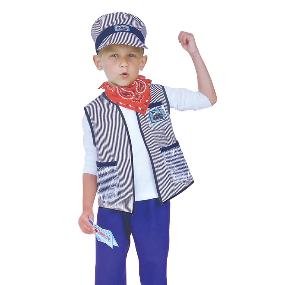 Kids Train Engineer Conductor Costume Prom Performance Costume Cosplay Clothing Equipment Props Pretend Play Toy