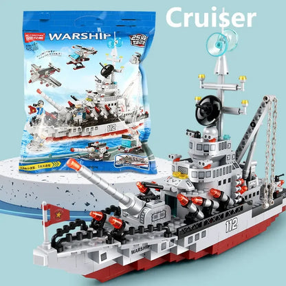 651PCS+Cruiser Military Building Block Seagoing Ship Patrol Destroyer Navigational Tools Model Brick DIY Compatible Toys For Boy