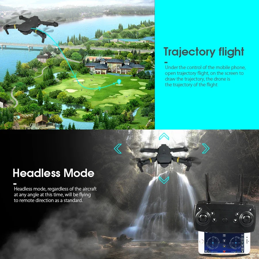 Nouveau drone E58 RC WiFi FPV maintien d'altitude quadricoptère pliable avec batterie 1080P 4K HD caméra RC drone hélicoptère drone cadeau jouets