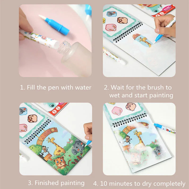 Libro mágico de pintura al agua para niños pequeños, juguetes educativos para la primera infancia, libro de colorear con dibujo mágico reutilizable, juguetes Montessori para niños