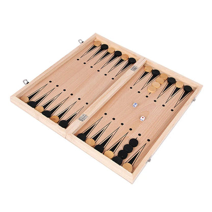 Tablero de ajedrez 3 en 1, tablero de ajedrez portátil de madera plegable, tablero de ajedrez de madera para adultos (ajedrez + damas y backgammon)