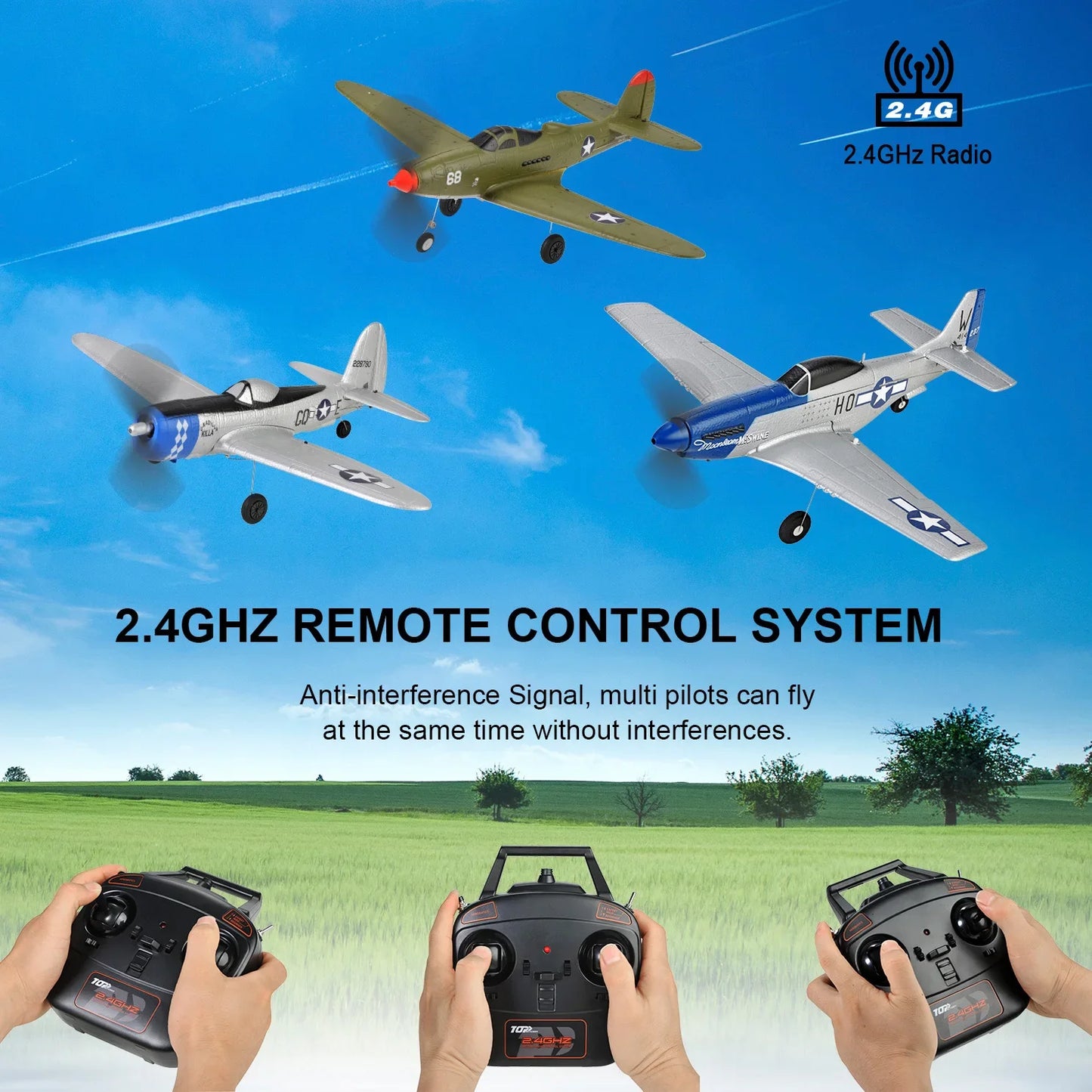 Avion RC P39 Spitfire P51 Mustang 2,4 G 4 canaux 6 axes 402 mm d'envergure RTF Mini Warbird Fighter One Key Aerobatic RC Aircraft Toys