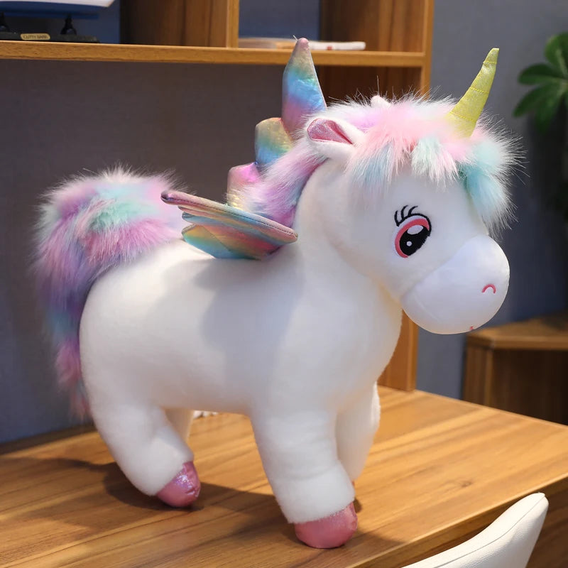 Jouet en peluche licorne aux ailes arc-en-ciel fantastiques et brillantes, jouet géant en peluche pour enfants