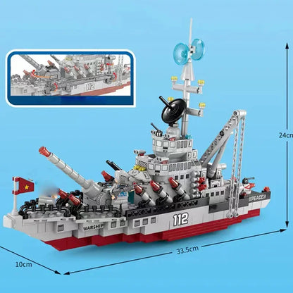 651PCS+Cruiser Military Building Block Seagoing Ship Patrol Destroyer Navigational Tools Model Brick DIY Compatible Toys For Boy