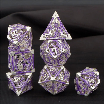 OUKELANWO DND Metal Hollow Dice Set D&amp;D, dés de jeu de rôle polyédriques, dés de donjon et de dragon D et D D20 D12 D10 D8 D6 D4