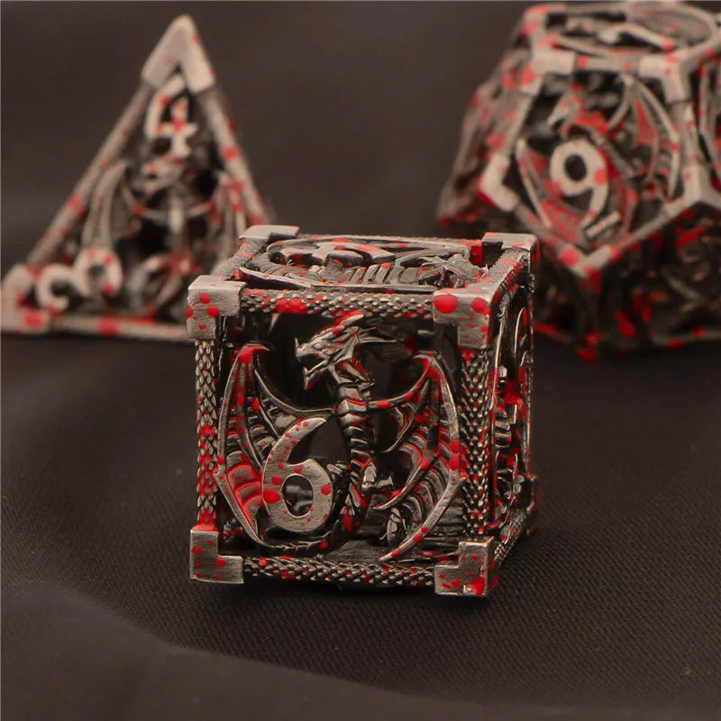 OUKELANWO DND Metal Hollow Dice Set D&D, Polyhedral Role Playing Dice, D and D Dungeon and Dragon Dice D20 D12 D10 D8 D6 D4