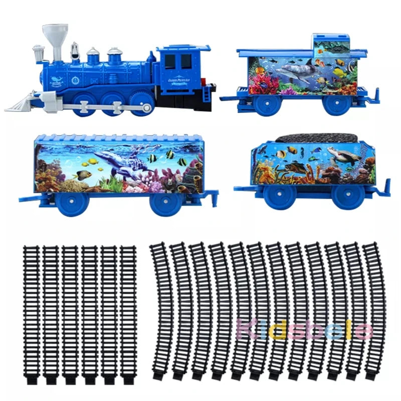 Electric Ocean Animal Train Set Educational Toy Great Gift Interactive Toy DIY Assembled Rail Train Playing Set