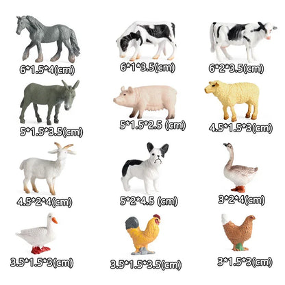 12pcs Simulation Farm Poultry Ocean Animal Action Figures Model Pig Bird Duck Hen Goose Horse Cow Dog Goat Bear Toy for children