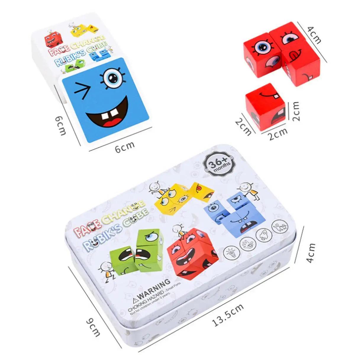 Kids Emotions Expression Game Wooden Cube Face Changing Board Cartoon Puzzle Toy Montessori Thinking Challenge Games