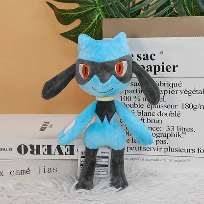 Lote de 5 unidades de peluches de Pokémon Lucario de 26 cm, juguetes Riolu de Anime, peluches brillantes, bonitos y suaves, regalos de cumpleaños