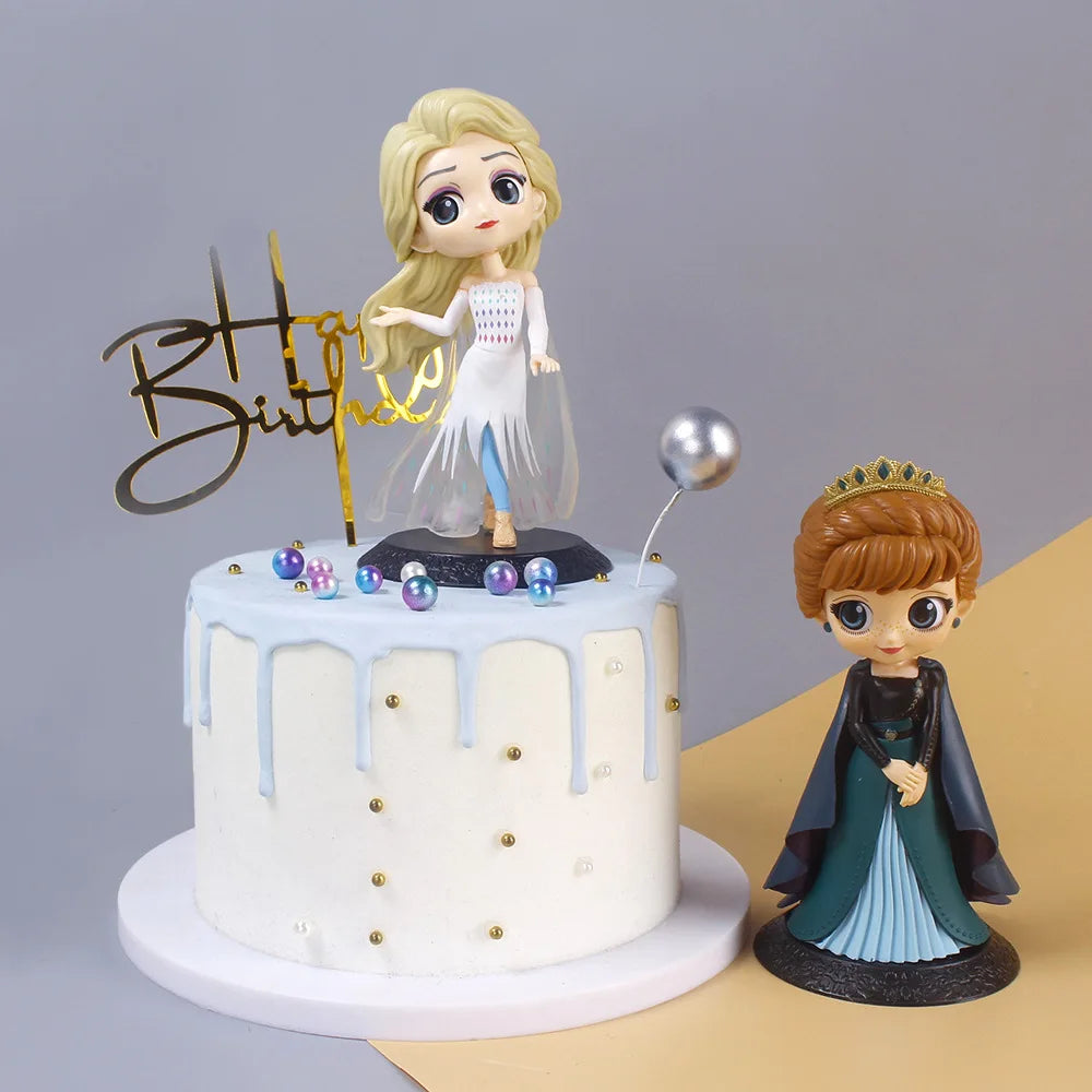 Frozen Cute Princess Queen Elsa & Anna Cake Home Decoration Collectible Figure Models Toys for Girls Birthday Gift