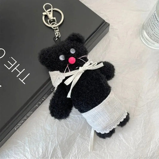 2024 Mignon Ours Noir Tablier Tête Couverture En Peluche Porte-clés Kawaii Sac À Dos Pendentif Mode Voiture Porte-clés Garçon &amp; Filles Femmes Sac Accessoires