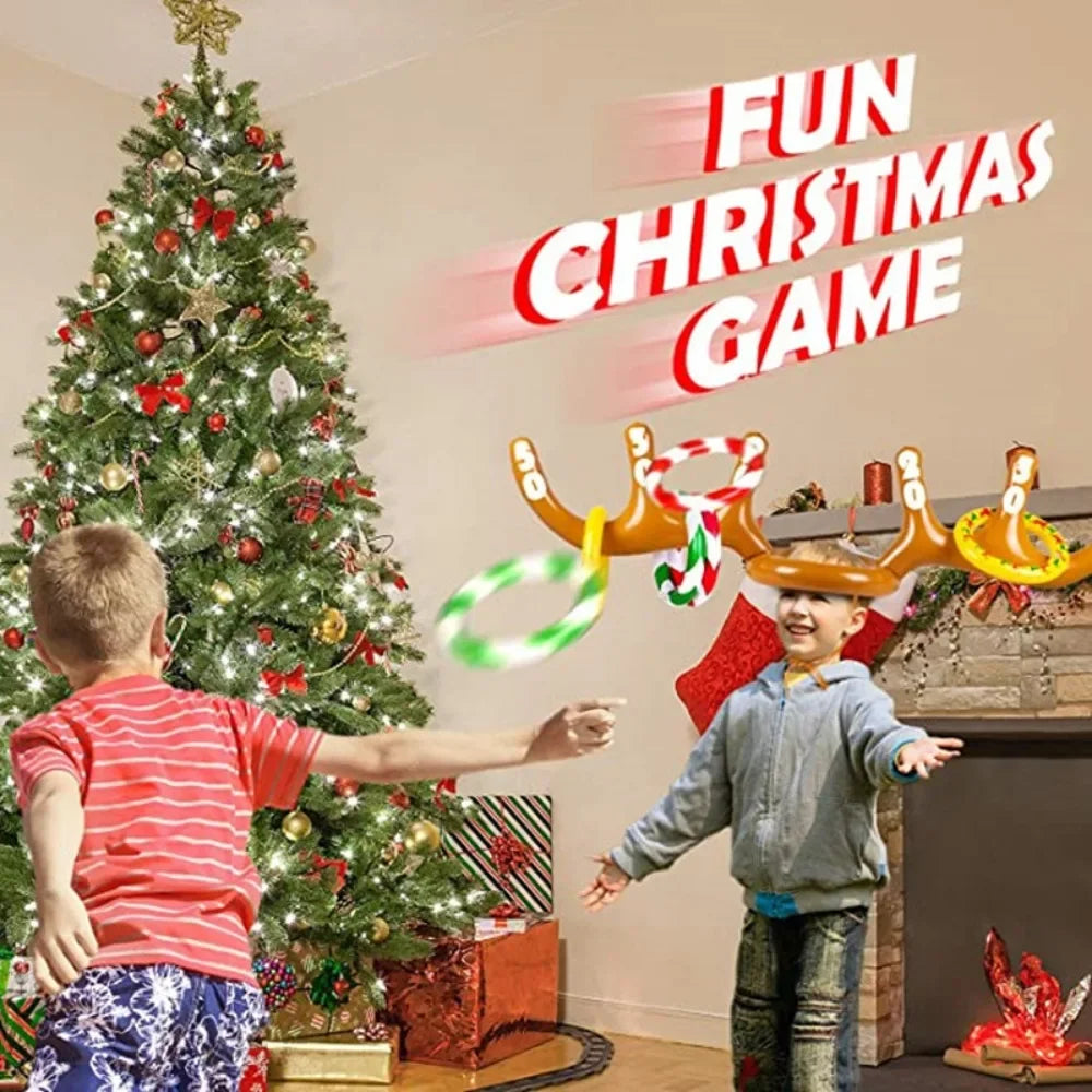 1 ensemble de jeu de Noël gonflable drôle de chapeau de bois de renne anneau de lancer jouets de Noël nouvel an enfants cadeau gonflable jeux de fête jouets