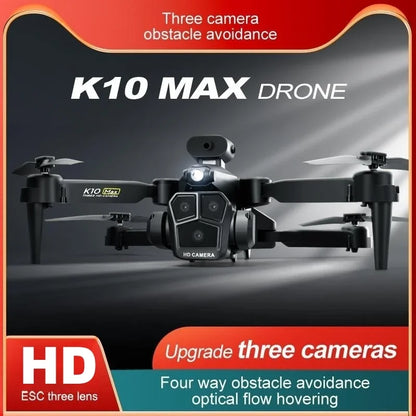 Nouveau drone K10 Max RC HD triple caméra flux optique positionnement évitement d'obstacles photographie gestuelle pliable quadricoptère jouets