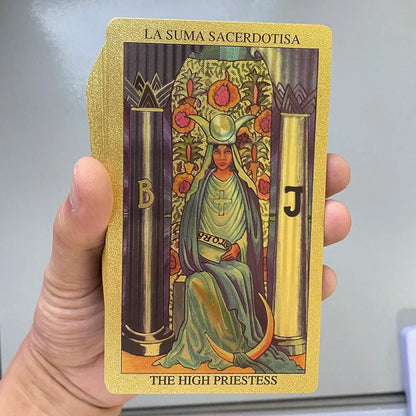 Cartas del tarot con lámina dorada en español e inglés, 12 x 7 cm, baraja adivinatoria y profética para principiantes con guía en 2 idiomas