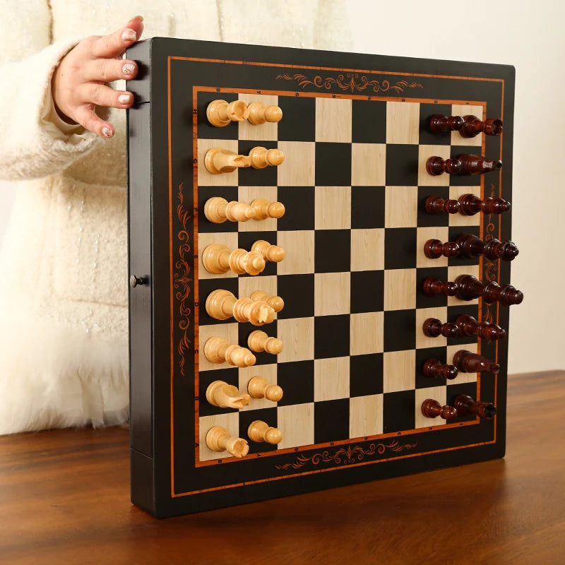 Ajedrez magnético de madera, madera maciza de alta calidad, tablero con cajón, juego de estrategia familiar, regalos perfectos