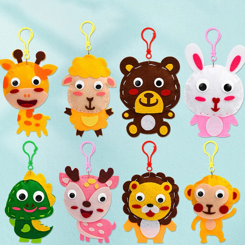 Porte-clés fait main de grande taille pour enfants, jouets artisanaux, dessin animé, animal, pendentif en tissu non tissé, jouets éducatifs pour filles, cadeaux