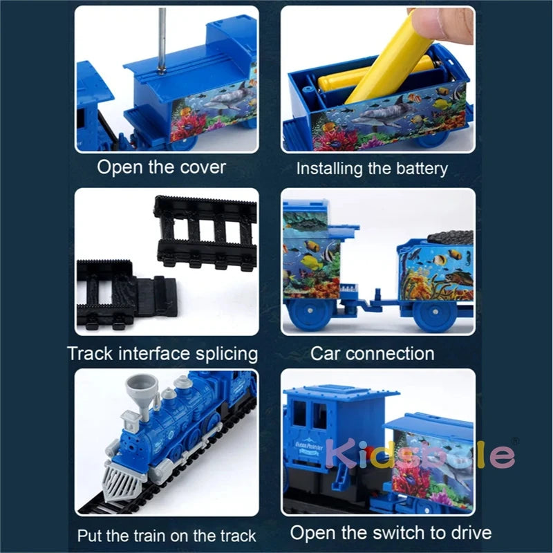 Electric Ocean Animal Train Set Educational Toy Great Gift Interactive Toy DIY Assembled Rail Train Playing Set