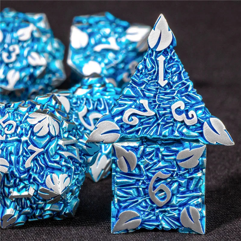 OUKELANWO Root Metal Dice Set DND, Dés polyédriques de donjon et de dragon, Dés D&amp;D pour jeu de rôle RPG D20 D12 D10 D8 D6 D4