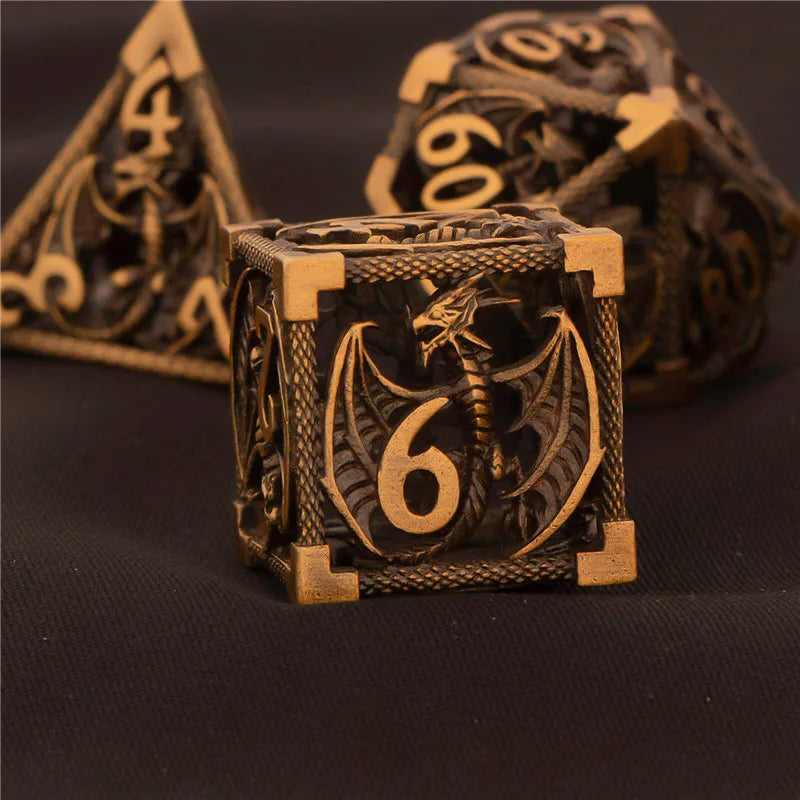 OUKELANWO DND Metal Hollow Dice Set D&amp;D, dés de jeu de rôle polyédriques, dés de donjon et de dragon D et D D20 D12 D10 D8 D6 D4