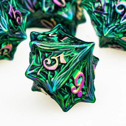 ORIFANTUO 7CPS Dés en métal colorés verts Dnd Dés polyédriques D&amp;D pour jeux de rôle Dnd Dungeon et Dragon Pathfinder