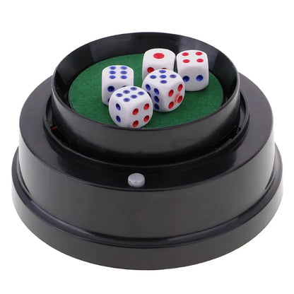 1 gobelet à dés électrique avec base en feutre et 5 dés pour jeux de bar, casino, fête, noir, gobelet à dés professionnel