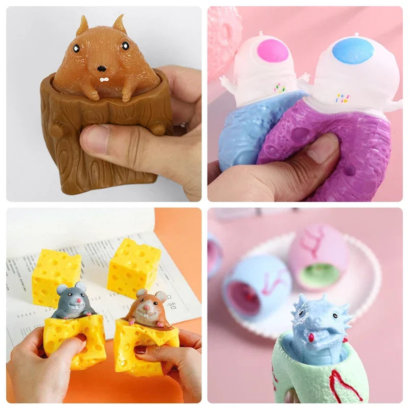 Jouet anti-stress à presser en forme de souris et de bloc de fromage amusant, figurines à cache-cache, jouets anti-stress pour enfants et adultes