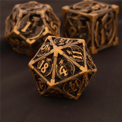 OUKELANWO DND Metal Hollow Dice Set D&amp;D, dés de jeu de rôle polyédriques, dés de donjon et de dragon D et D D20 D12 D10 D8 D6 D4