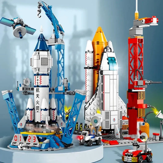 MOC Aviation Spaceport Modèle Navette Spatiale Centre de Lancement de Fusées Construction Blocs de Construction Vaisseau Spatial Briques pour Enfants Jouets Créatifs