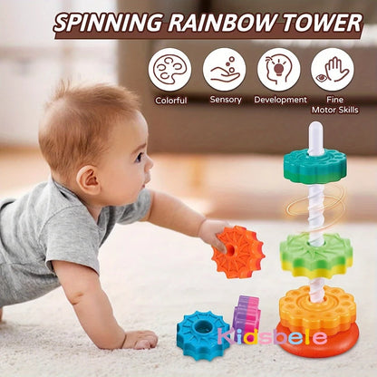 Early Intervention Toy Spinning Rainbow Circle Stacking Toy for Babies and Toddlers Educational Toddler Learning Toys